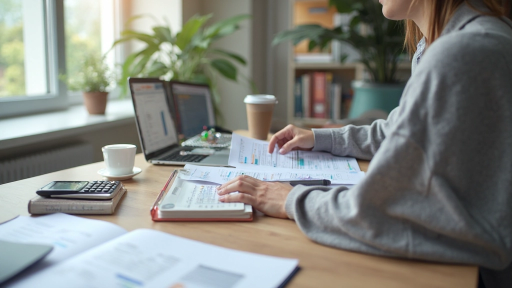 Профессиональное рабочее пространство с документами об отслеживании расходов и калькулятором